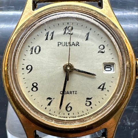 Vintage Pulsar Womens Watch Lot of 5 Gold Tone Quartz Bracelet Stretch Bands