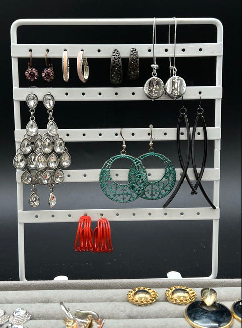Fashion Earring Jewelry Lot 18 Pairs Rhinestone Gold Silver Tone Hoops Dangles
