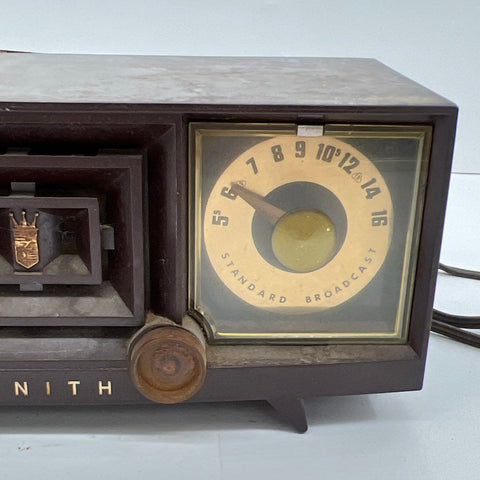 Vintage Zenith S-22556 AM Tube Radio Clock Tested Turns On Clock Runs