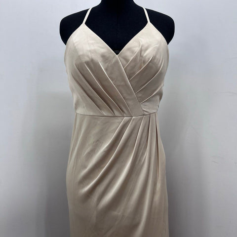 David's Bridal Women's Champagne V-Neck Crepe Satin Gown NWT Sz 6