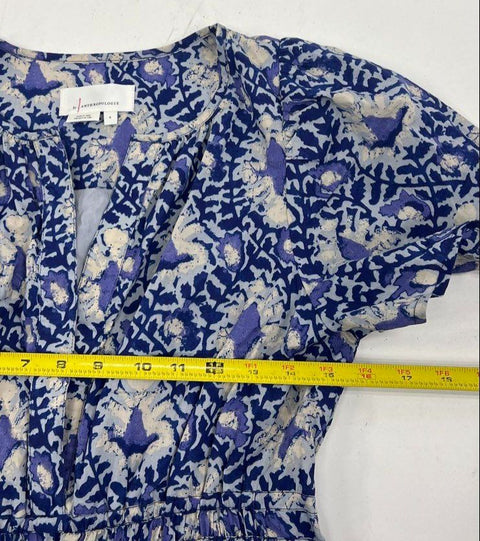 Anthropologie Blue Floral Modal Tiered Smocked Waist Maxi Dress Women's S