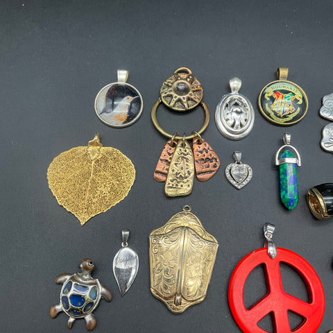 Vintage & Modern Pendants Charms Jewelry Lot of 37 Hogwarts Enamel Agate