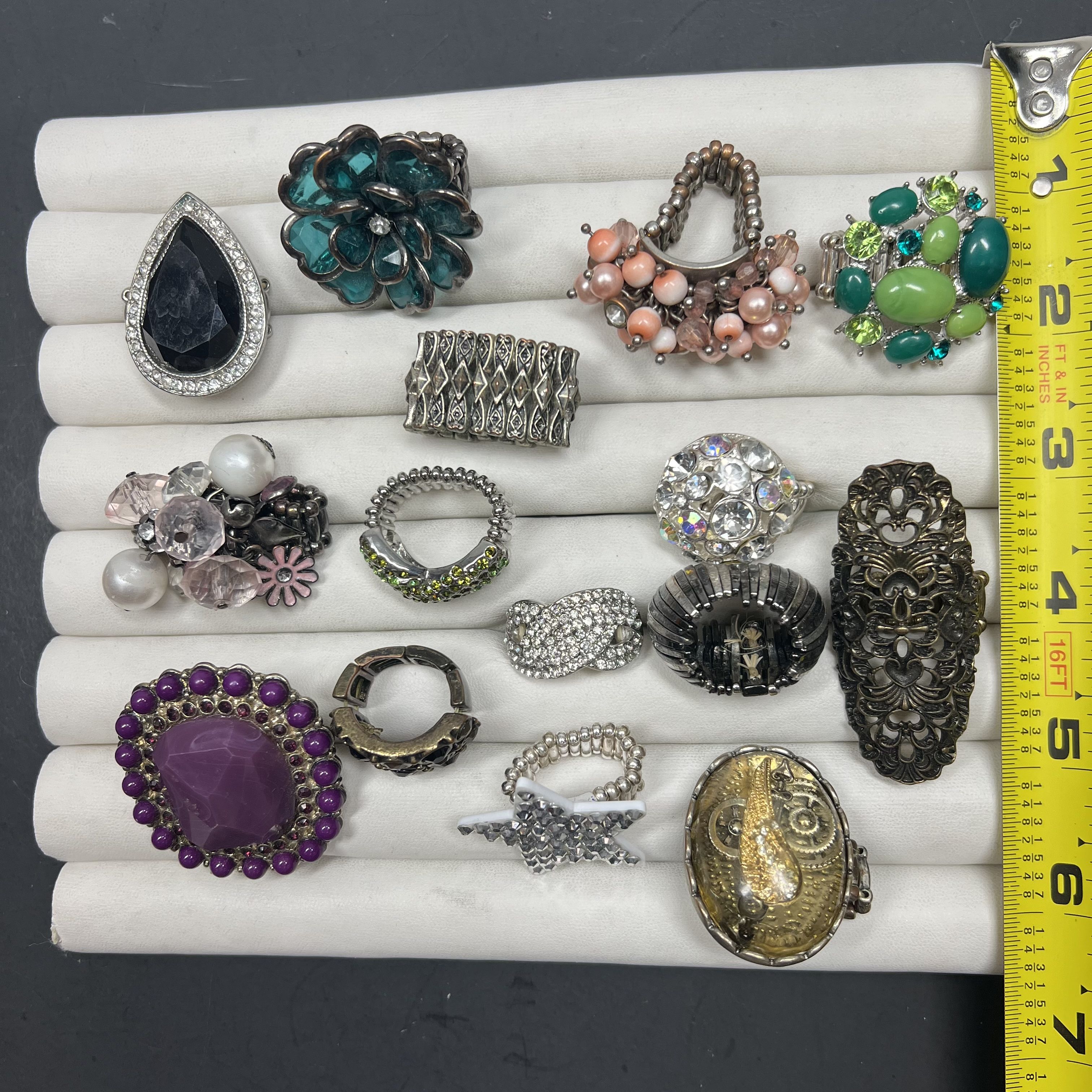 Lot of Cocktail Costume Rings Assorted Styles Elastic Stretch Bands
