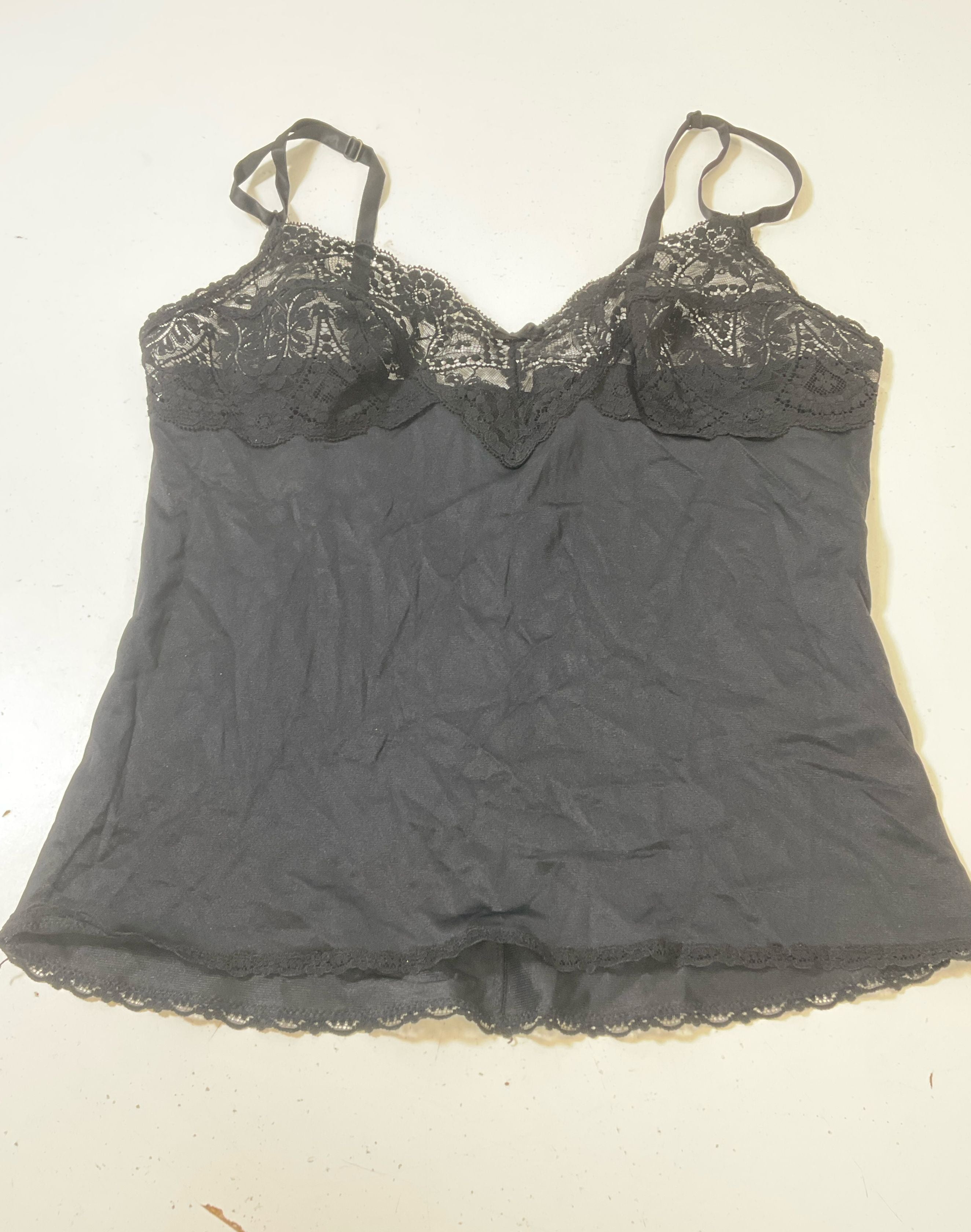 2 Vintage Women's Camisoles Cami Vassarette Ventura Black & Beige Size 34/36