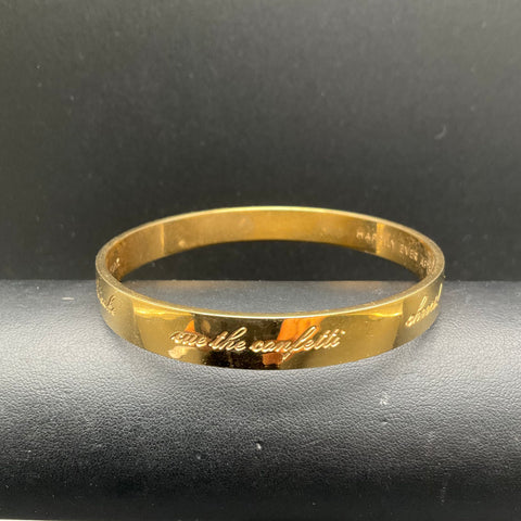 Kate Spade Gold Tone Happily Ever After Idiom Bangle Bracelet Wedding Bridal 8"