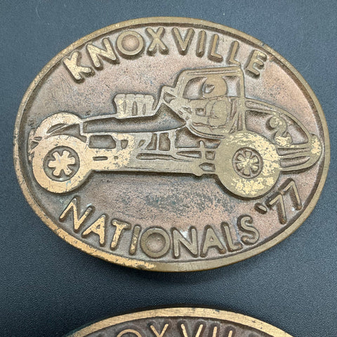Vintage 1977 1978 Knoxville Nationals Sprint Car Racing Belt Buckles Lot of 2