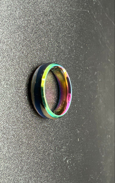 Lot of 5 Men's Fashion Ring Bands Wood Inlay Stainless Steel Rainbow Black