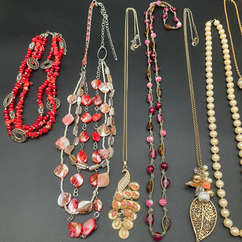 Boho Faux Pearl Shell Statement Necklace Jewelry Lot of 8 Beaded Leaf Tassel