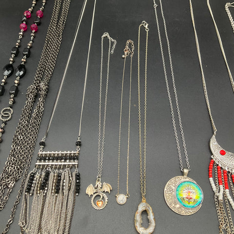 Boho Eclectic Necklace Jewelry Lot of 11 Crescent Moon Tree of Life Pendants