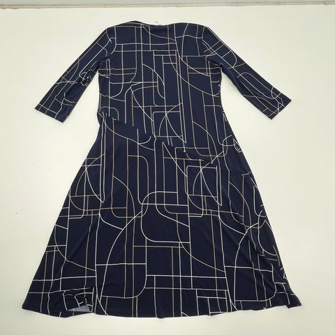 Compli K NWT Navy Blue Geometric Ruched A-Line Dress Women's M