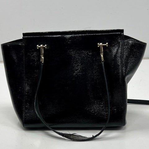 Kate Spade Black Textured Patent Leather Satchel Tote Bag Gold Hardware