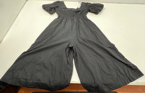 Maeve Women's Black Puff Sleeve Smocked Waist Wide Leg Jumpsuit Sz XLT