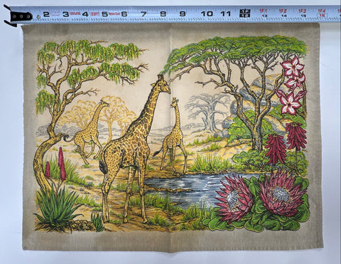 Vintage Linens Lot 8 Pieces Kitchen Towels Runner Floral Giraffe 60s 70s Style