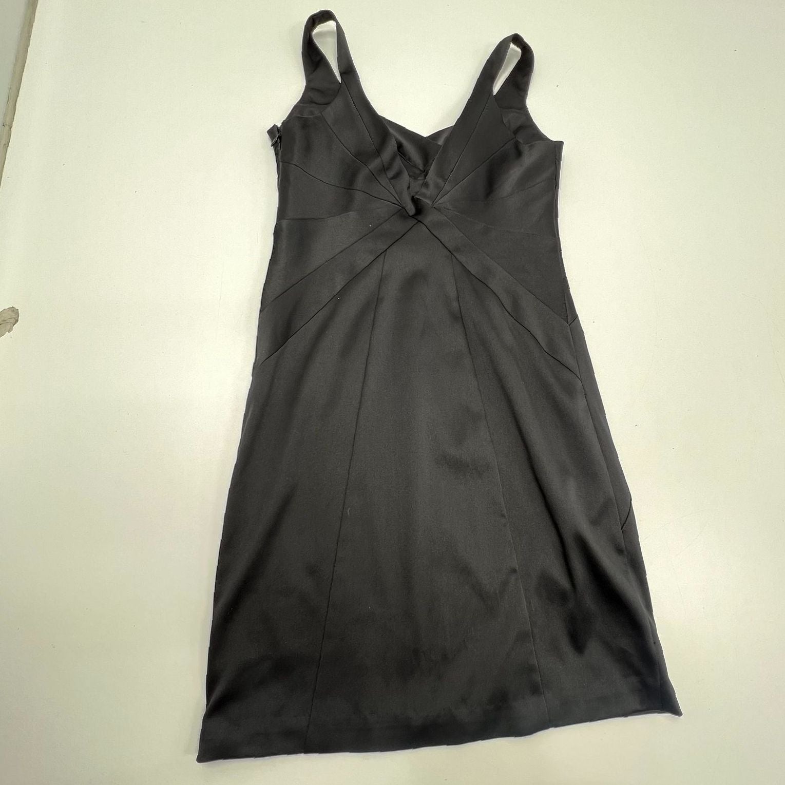 Max and Cleo Black Stretch Satin Twist Front Sheath Cocktail Dress Women's 8 NWT