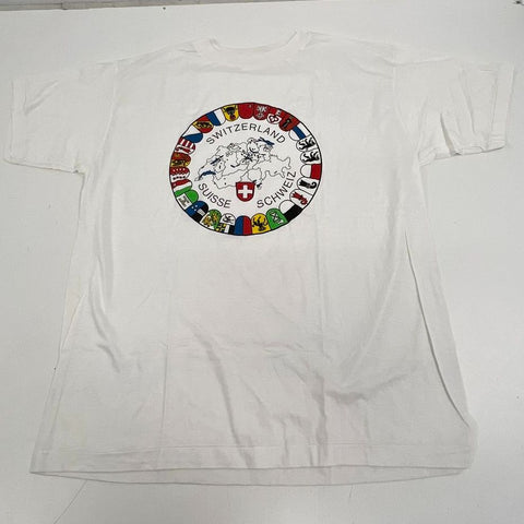 Vintage 80s Erlanger White Switzerland Cantons Single Stitch T-Shirt Men's XL