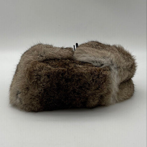 Vintage Real Fur Ushanka Trapper Hat Brown Gray Quilted Lining Unisex