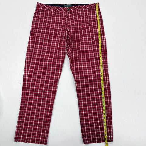 Tommy Hilfiger Men's Red White Plaid Golf Pants Flat Front Cotton Stretch 38x32