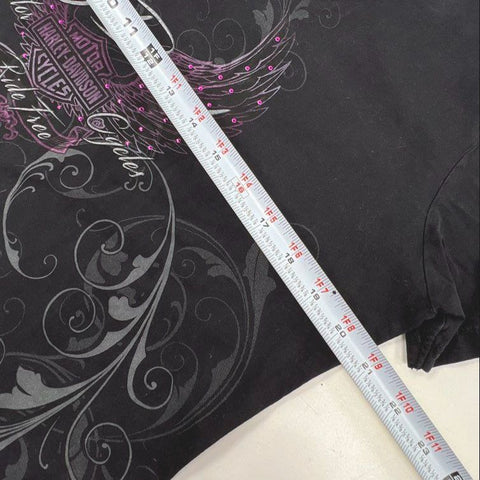 Harley-Davidson Women's 2 T-Shirt Lot Black Graphic Rhinestone Glitter Size L