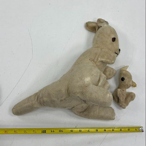 Vintage Plush Toy Lot Kangaroo Cloth Doll Bear Panda Puppet 5pc