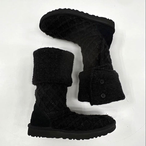 UGG Isla Black Cable Knit Button Tall Boots Women's Size 8