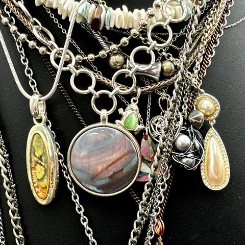 Mixed Fashion Costume Necklace Lot Heart Initial Q Pendants Vintage to Modern