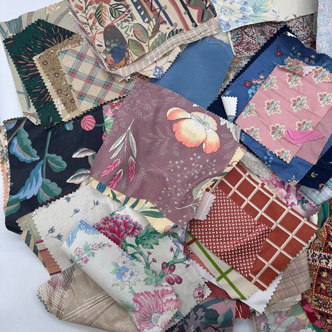 Vintage Quilt Squares Lot Mixed Cotton Fabric Scraps Florals Patterns 5.3 Lbs