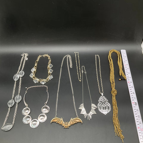 Vintage to Modern Costume Jewelry Lot of 7 Necklaces Bat Tassel Filigree