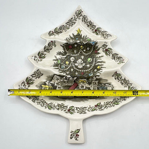 Johnson Bros Merry Christmas Tree Shaped Divided Serving Tray 15" Vintage