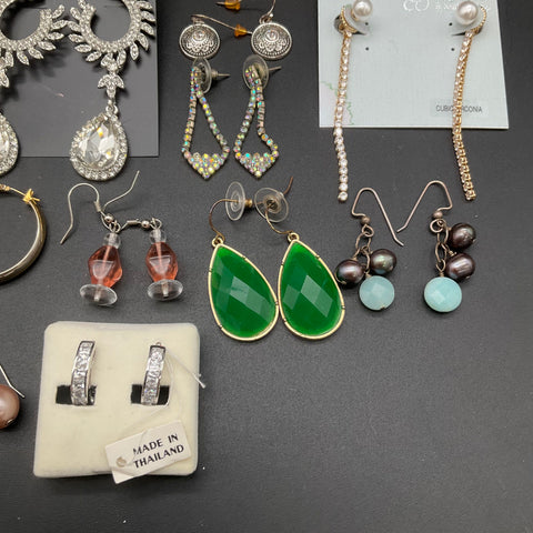 Borrowed & Blue Rhinestone Fashion Earrings Lot 25 Pairs Hoops Studs Dangles