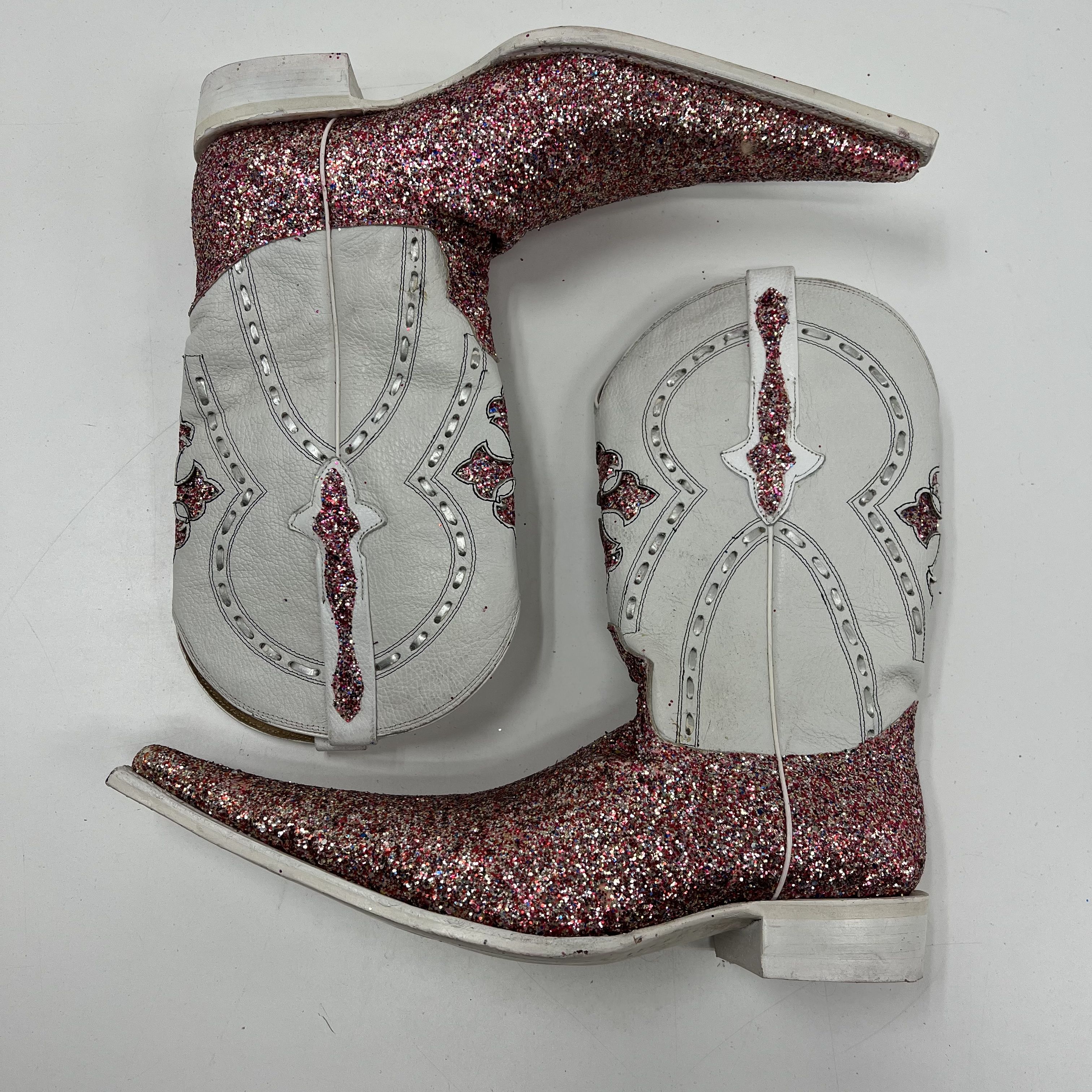 Aguila Real White Red Glitter Cross Pointed Toe Cowboy Boots Mens Size 9