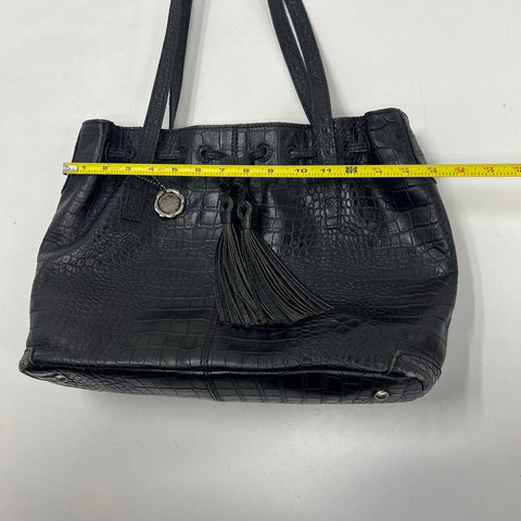 Patricia Nash Black Croc Embossed Leather Tassel Tote Shoulder Bag