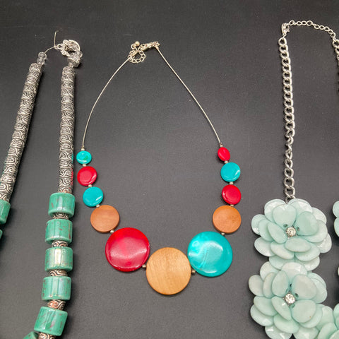 Statement Jewelry Lot 5 Necklaces Beaded Floral Bohemian Wood Ceramic Style