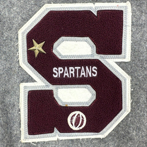 Vintage 90s DeLong Men's Varsity Letterman Jacket Grey Burgundy Spartans Sz XL