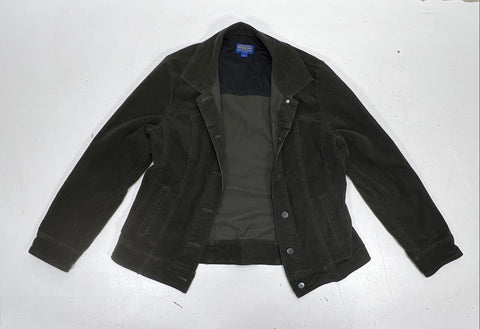Vintage Pendleton Corduroy Button Front Trucker Jacket Dark Olive Green Sz L