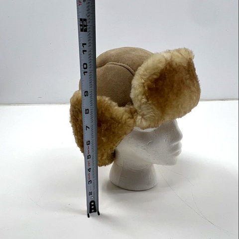Vintage 90s Tan Suede Trapper Hat Sherpa Faux Fur Lined Earflap Cap