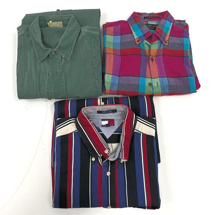 Lot 3 Vintage 90s Mens Button Up Shirts Tommy Hilfiger Alexander Julian L XL