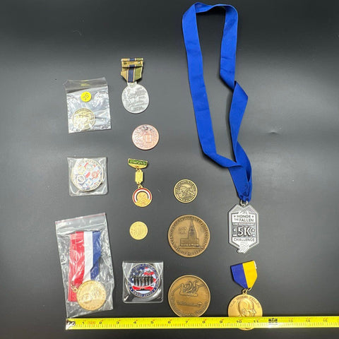 Challenge Coin & Medal Lot Military Insurance Rotary 13 Pieces Vintage & Modern
