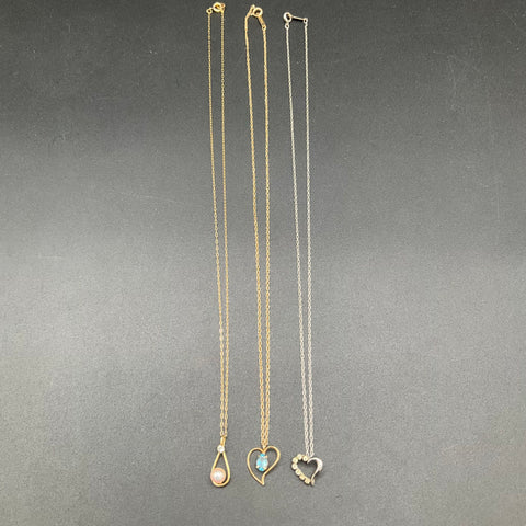 Vintage Krementz Jewelry Lot of 3 Heart & Pearl Pendants Gold Silver Tone 18"