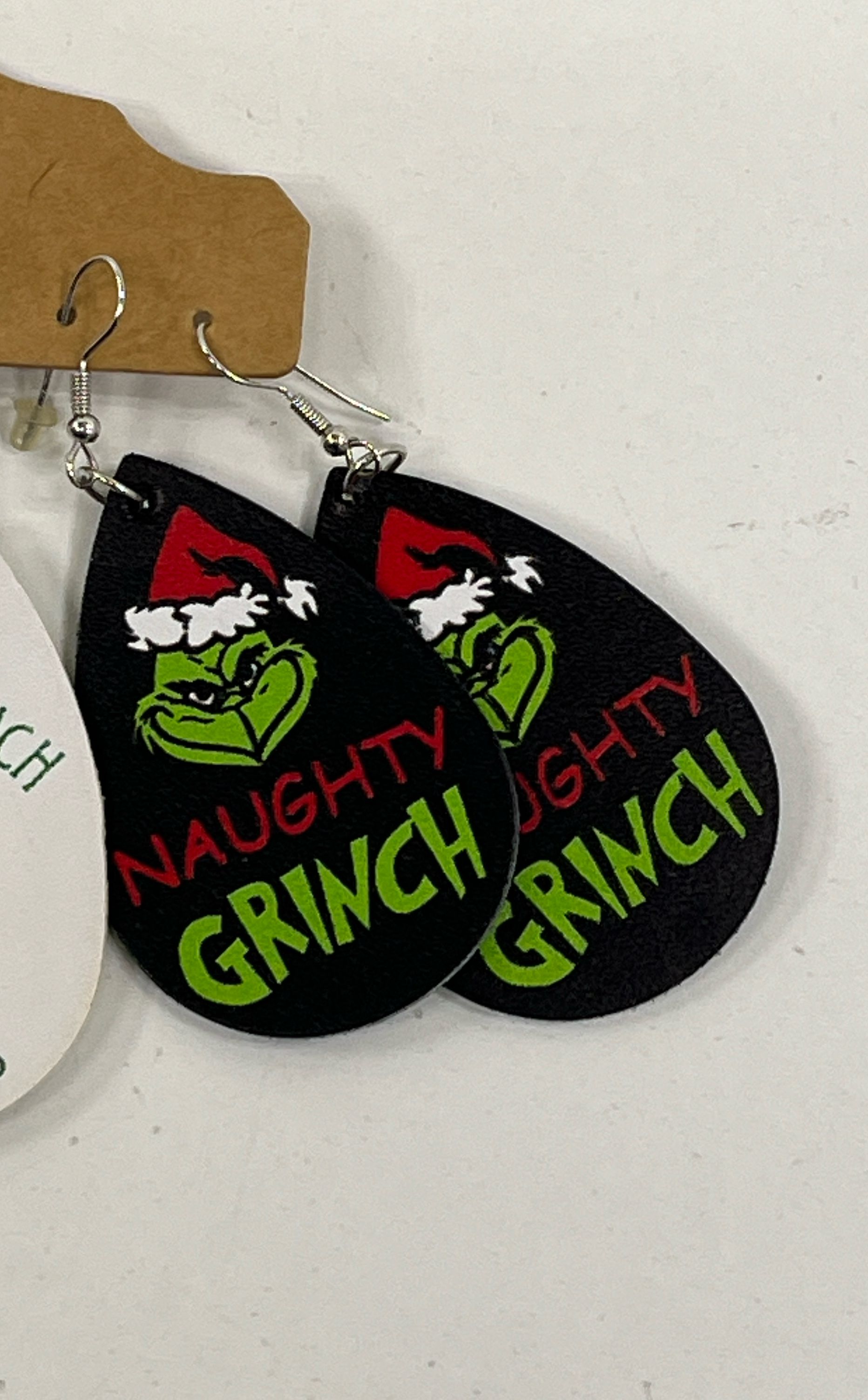 3 Pairs The Grinch Christmas Earrings Teardrop Shape Faux Leather Soft Xmas