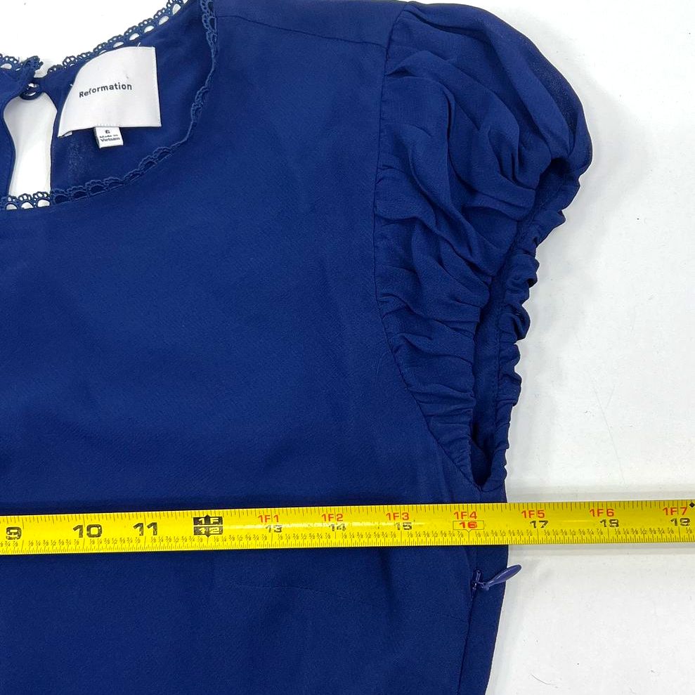 Women's Reformation Blue Bias Cut Viscose Cap Sleeve Maxi Dress Side Zip Size 6