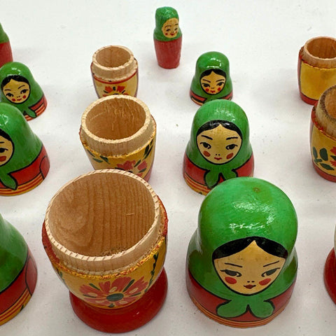 Wood Nesting Doll Lot Matryoshka Hand Painted Floral Approximately 15 Pieces