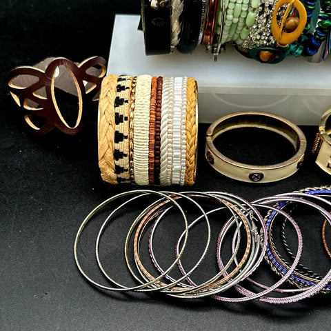 Mixed Costume Jewelry Lot 40+ pc Bangles Cuffs Beaded Rhinestone Vintage Modern
