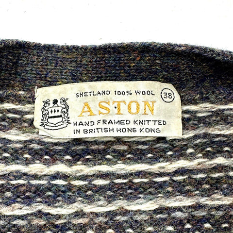 Vintage 80s Aston Women's Shetland Wool Double Breasted Cardigan Sweater Sz 38