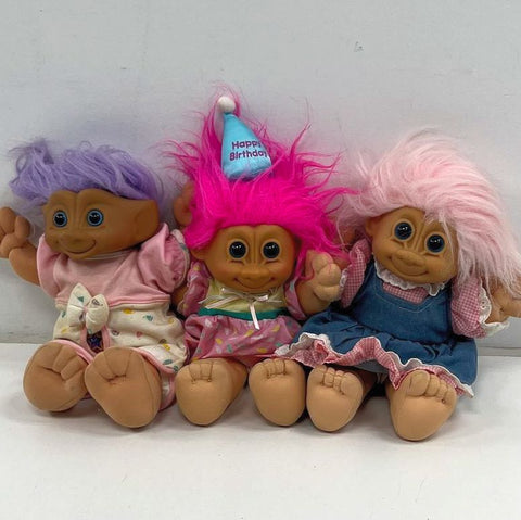 Vintage Russ & Ace Novelty Troll Doll Lot of 3 Plush Body 1990s Toys