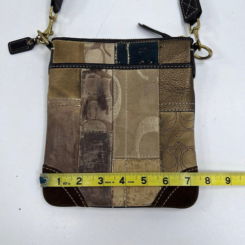 Coach Vintage Brown Patchwork Signature Canvas Suede Crossbody Swingpack Bag
