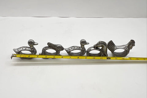 Animal Napkin Holders 5pc Set Duck Rabbit Horse Rooster Silver-tone Metal