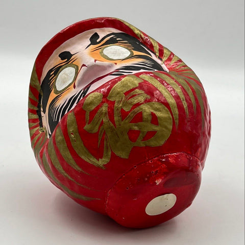 Japanese Daruma Doll Red Papier Mache Good Luck Charm 4.75" Folk Art