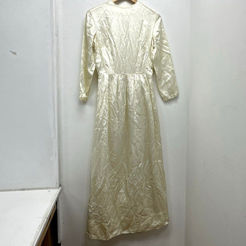 Vintage 50s Vogue Paris Original Women's Cream Satin Long Sleeve Gown