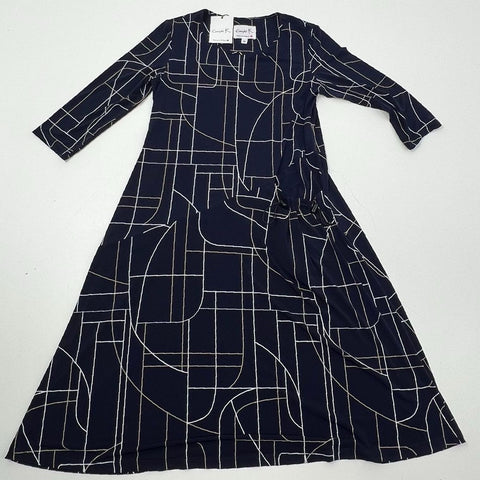 Compli K NWT Navy Blue Geometric Ruched A-Line Dress Women's M