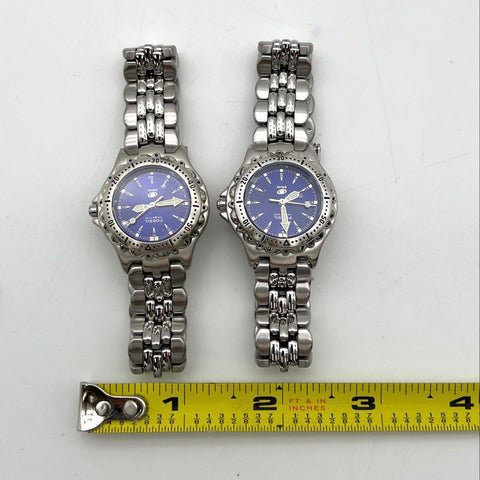 Vintage Fossil Blue AM-3099 Stainless Steel Women's Watches Lot w/ Tin